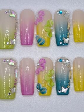 Medium Long Square Press On Nails Pixie Candy Carnival Handmade